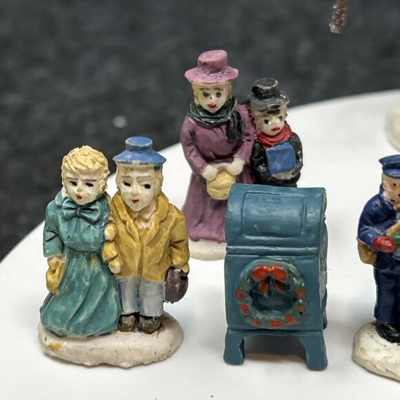 17pc Mini Christmas Village Figurines Snowman Postman Christmas Tree Mailbox + - Picture 5 of 16